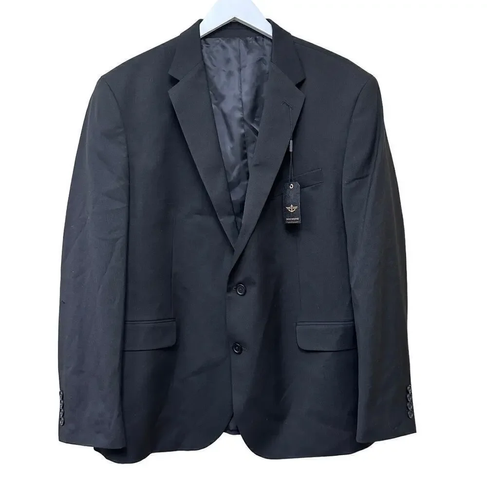 Dockers NWT Men's Black Two Button Notch Lapel Lined Blazer Jacket Size 48R FLAW